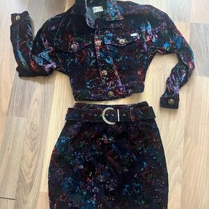 Floral Velvet Skirt Set